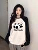 Women's Panda Cute Color Block Raglan Sleeve T-Shirt - Spring/Autumn Loose Fit, Cotton Layered Top