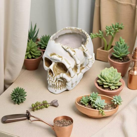 Кашпо в виде черепа, смола, кашпо в виде человеческого черепа, атмосферостойкое, готическое кашпо для посадки суккулентов, для использования в помещении и на улице