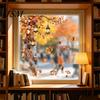 Autumn Pastoral Theme Window Art Static Sticker with Cute Animals & Maple Leaves, Removable Harvest Decals of Forest Festival Clings, Waterproof