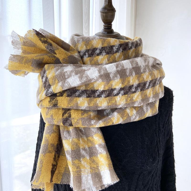 Scarf Women's Winter New Imitation Cashmere Thousand Birds Plaid Scarf Thickened Versatile Warm Shawl