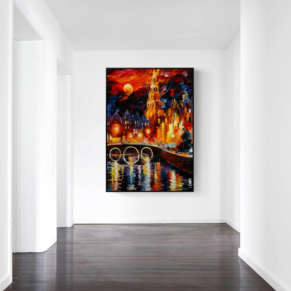 Nordic Landscape Oil Painting Water City Watercolor Art Canvas Painting Living Room Corridor Office Home Decoration Mural No Frame