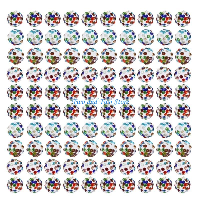 HX6F 100pcs 10mm Disco Ball Clay Beads Round Diamond Clay Bead Jewelry Craft Supplies