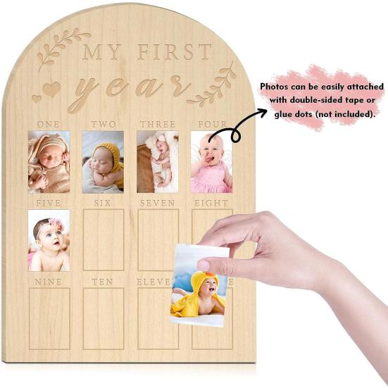 Baby First Year Milestone Photo Frame Rustic Wood Newborn Boys Girls Infant Monthly Picture Display Board Nursery Bedroom Wall Decoration Keepsake