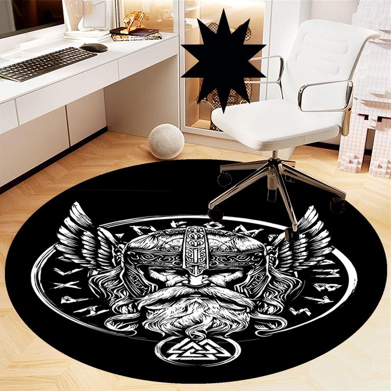Viking Printed Round Rug Carpet Chair Rug Area Rug Entryway Doormats,for Office Chair Living Room Bedroom Kitchen Room.
