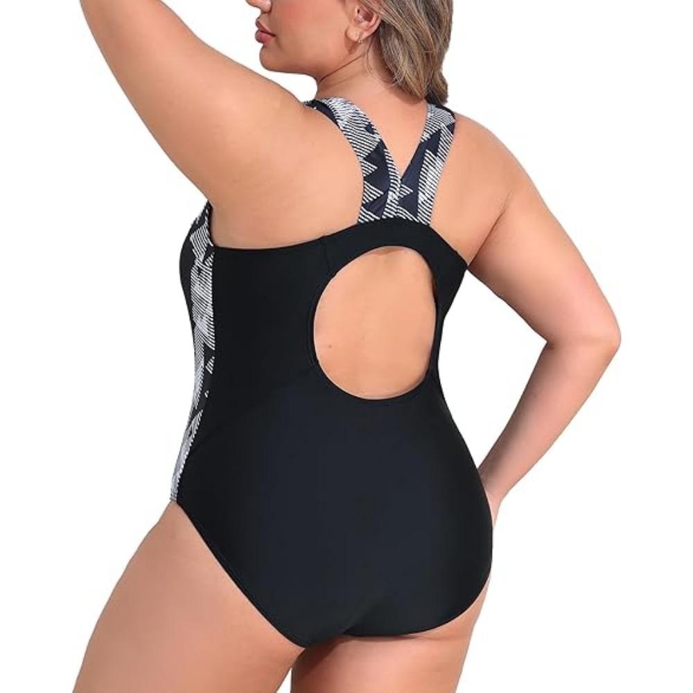 Charmleaks Plus Size Женский купальник Цельный спортивный купальник со спиной-борцовкой