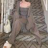 Элегантный свободный вязаный кардиган, пальто и трикотажные брюки-труба, комплект из 3 предметов