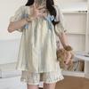 Women's Summer Cross-Border Pajamas with Chest Pads & Bubble Cotton Short Sleeves - Sweet, Loose Princess Style Home & Outdoor Set