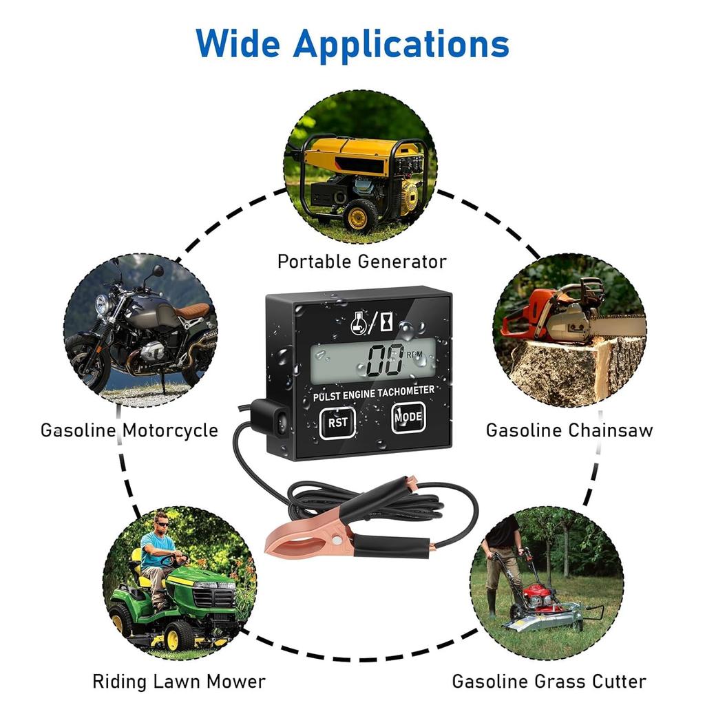 Linkstyle Small Engine Tachometer, Digital Tachometer Tach Gauge Reset Function Equipped with Clip, Inductive Hour Meter for 2 Stroke 4 Stroke Small