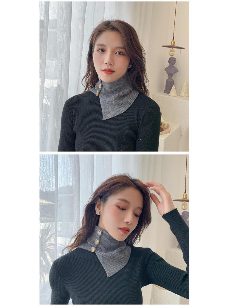 Женский вязаный шарф-пуловер с искусственным воротником на пуговицах — универсальный аксессуар для свитера на весну, осень и зиму