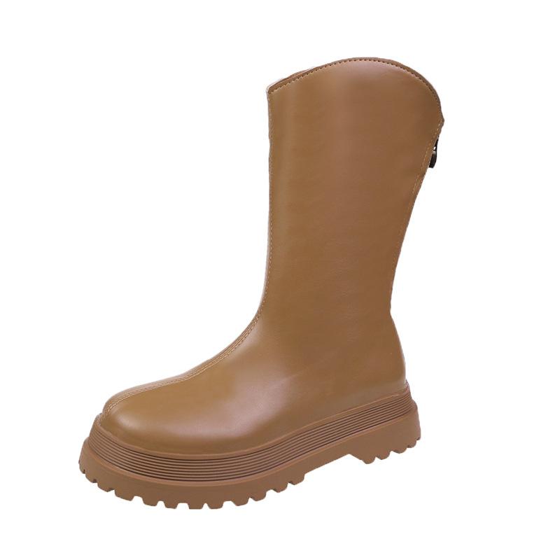 Женские сапоги уличной моды из искусственной кожи с молнией сзади на платформе, массивные ботинки, женские удобные прогулочные туфли