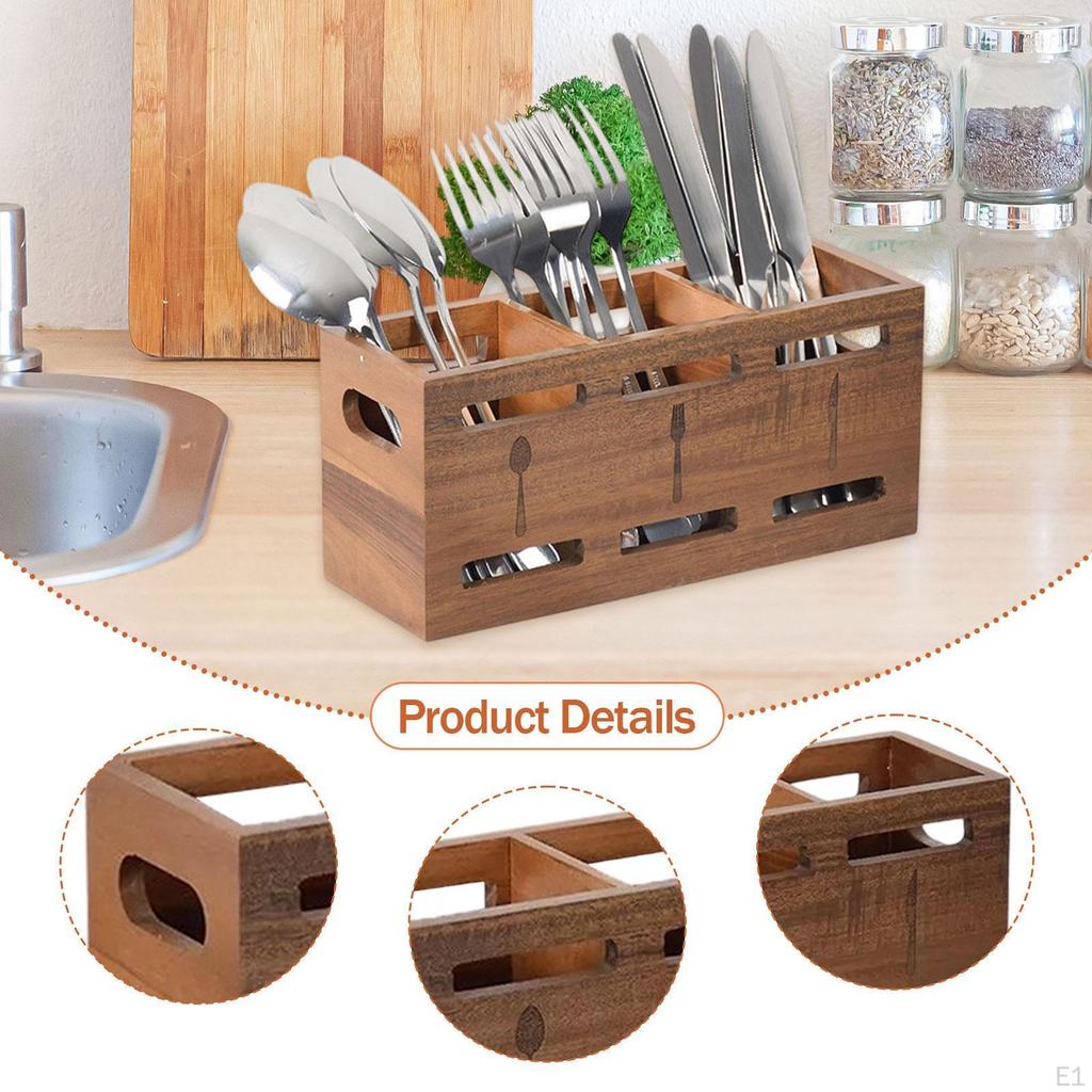 Деревянный органайзер для столовых приборов, подставка-дисплей для столовых приборов с 3 отделениями, нескользящая подставка для кухонной утвари