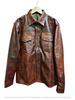Handmade Stylish Casual Biker Motorcycle Real Lambskin Brown Men's Leather Shirt
