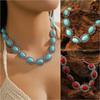 BLINGBAY Женское ожерелье-цепочка в стиле ретро, этническое бирюзовое ожерелье, женская персонализированная резьба, овальная цепочка на ключицу, подарок на день рождения для девочки