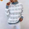 New Winter Knit Sweater for Women Half Turtleneck Christmas Snowflake Pullover