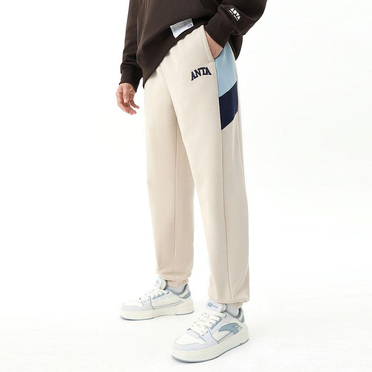 Anta Color Block Letter Mid Waist Cuffed Loose Knit Sports Pants Men Bottoms 952418306-1