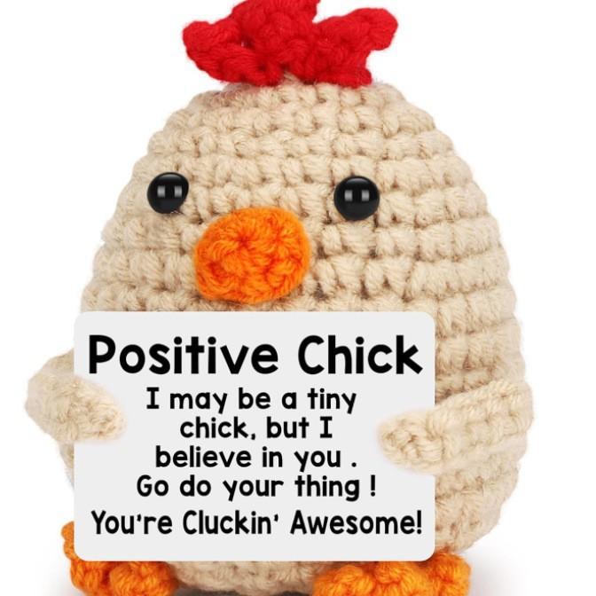 Funny Crochet Positive Energy Chick Doll with Card Home Room Decoration Handmade Knitted Chick Dolls Ornament Christmas Gifts