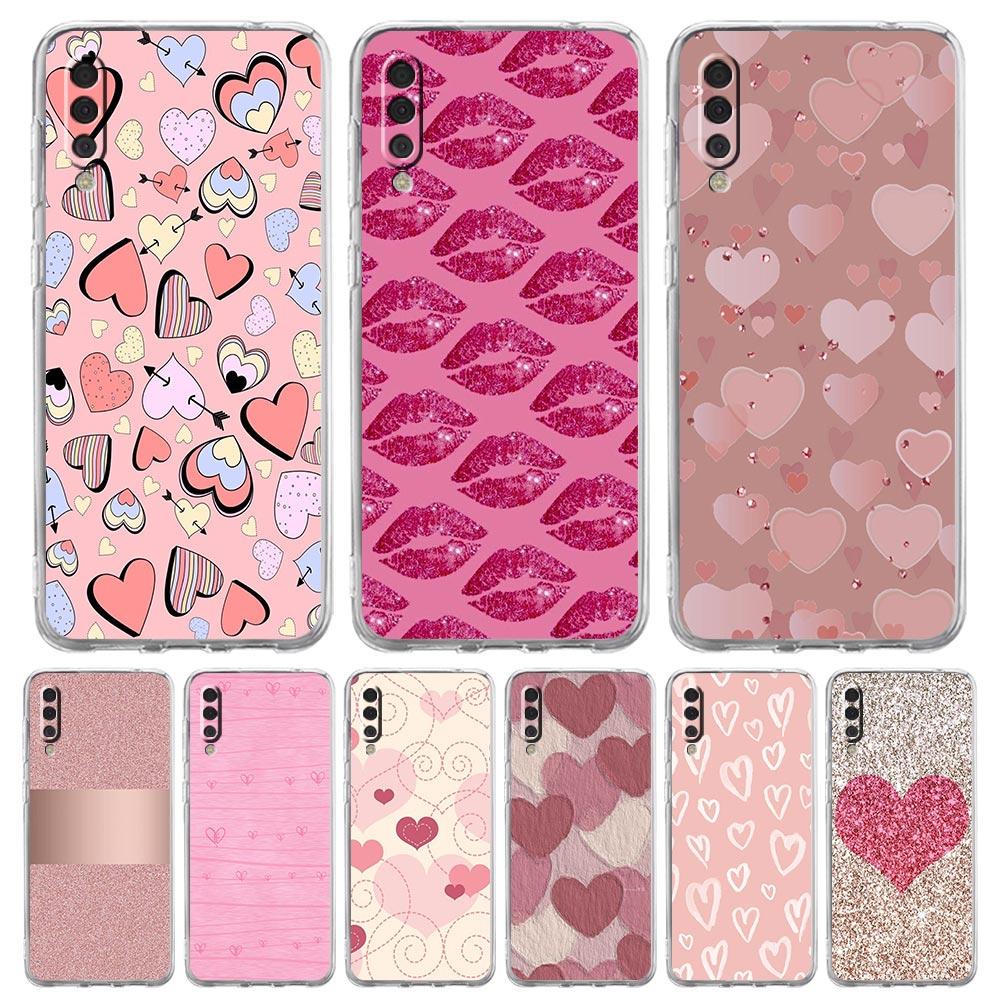 Чехол для Samsung A14 A50 A70 A30 A40 A20E A10S A20S A02S A04S A12 A22 A32 A34 A42 A52 5G A54, золотой, розовый, розовый, с блестящими сердечками, чехол