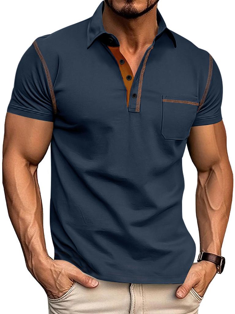 Men's Polo Shirt Short Sleeve Summer Casual Athletic Turn-Down Collar Tee Euro Size Breathable Solid Color Top