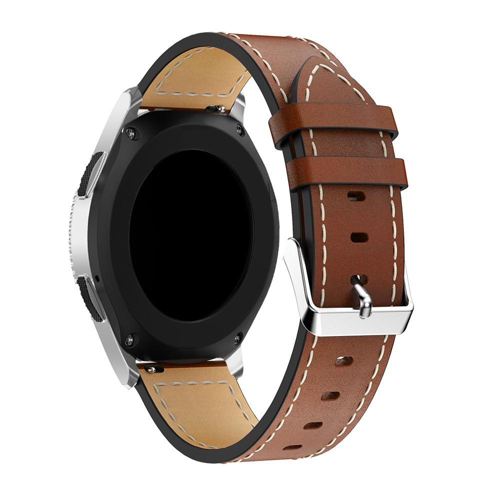 For Samsung Galaxy Watch 46mm Genuine Cow Leather Watch Strap 22mm Adjustable Watchband with White Stitching Line