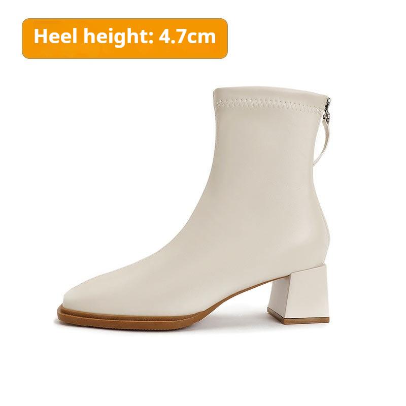 Французские женские ботильоны на высоком каблуке, модные ботинки на толстом каблуке, из мягкой кожи, весенне-осенние одинарные ботинки, ботинки с квадратным носком
