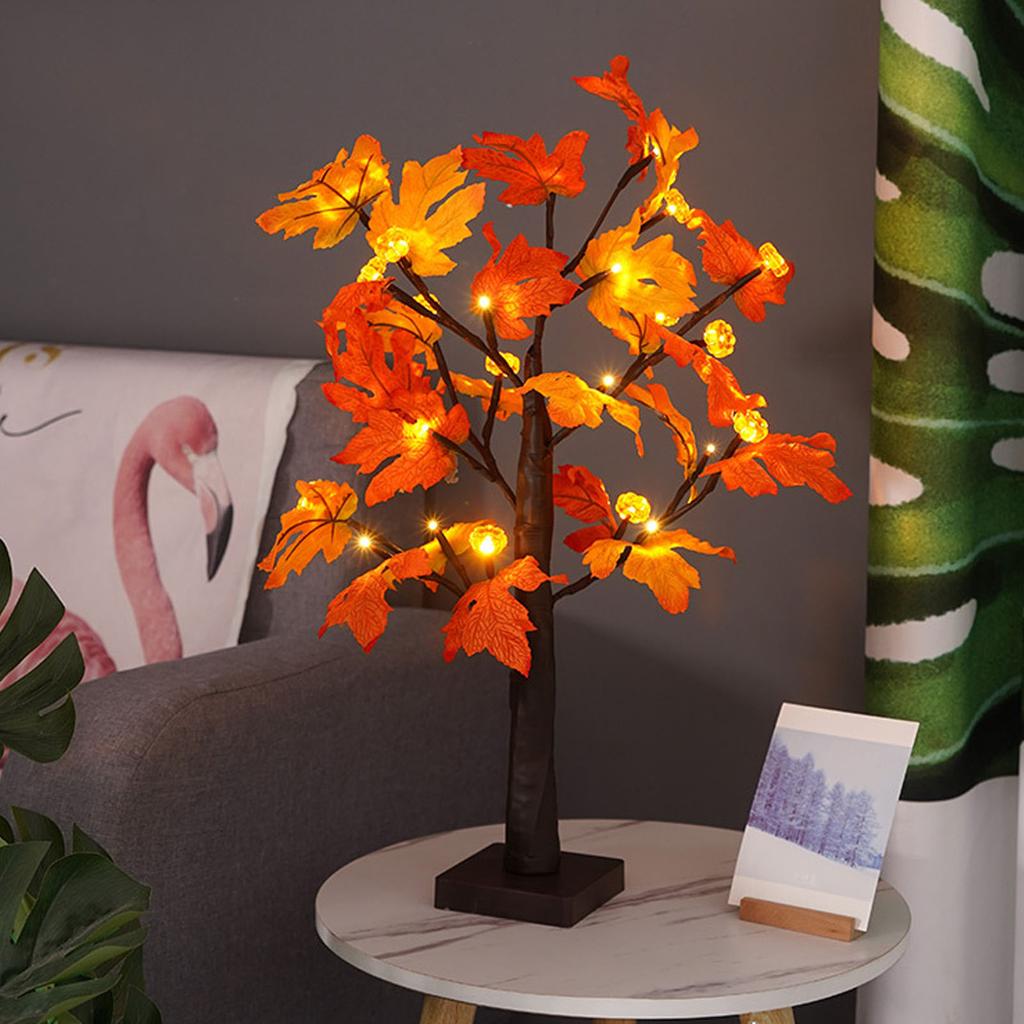 24in Fall Maple Tree with 24 LEDs Timer Pumpkin Decoration Removable Base Soft Light Lighted Leaf