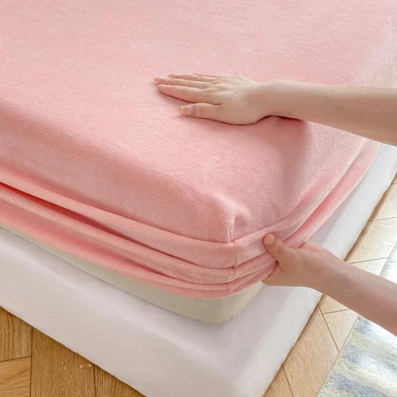 Теплые и толстые эластичные простыни на резинке, однотонные, регулируемые, фланелевые, зимние чехлы для матрасов, бархатное постельное белье, размеры 90/160/180/200