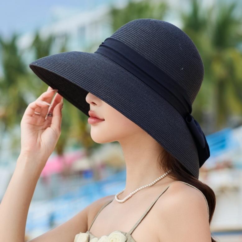 Ladies Straw Hat Sun Hat Bow Elegant Resort Beach Hat Sun Hat Big Brim