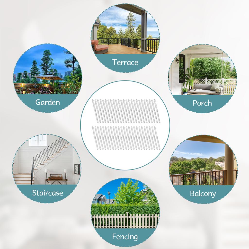 50Pcs Stainless Steel 1/8" Swage Lag Screws Left and Right Cable Railing Kit Hardware Handed Thread 1/8" Cable Railing Kit