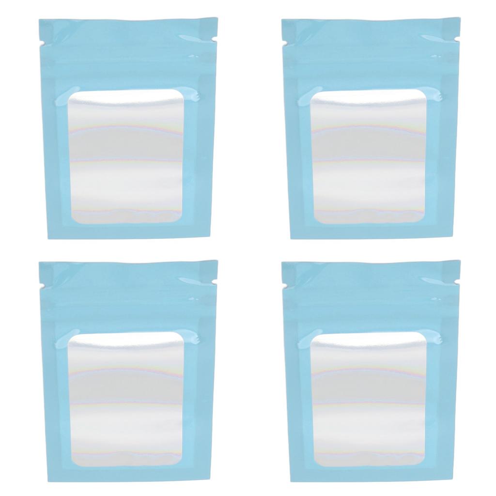 100pcs Ziplock Bags Self Sealing Holographic Reusable Food Storage Bags with Hanging Hole Blue