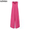 VONDA Женские V-образные вырезы без рукавов однотонные повседневные пляжные длинные комбинезоны комбинезоны
