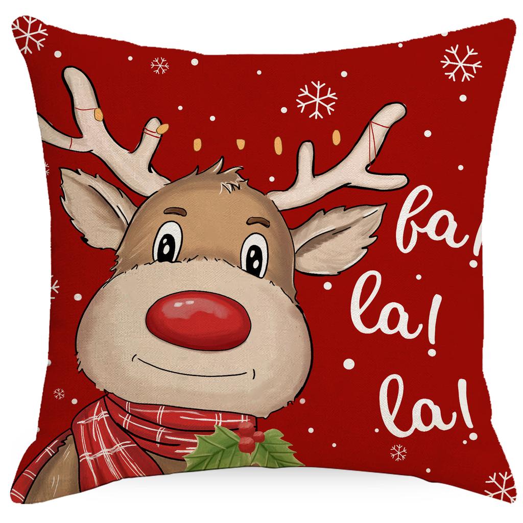 Рождественская красная наволочка из печатного льна, праздничная домашняя, для дивана, автомобиля, декоративная, на подушку