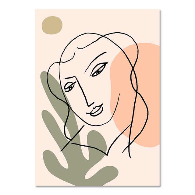 Модные абстрактные женские лица Холст Картина Матисс Плакаты Линия Рисунок Плакат и принты Красочные девушки Настенные художественные фотографии Декор