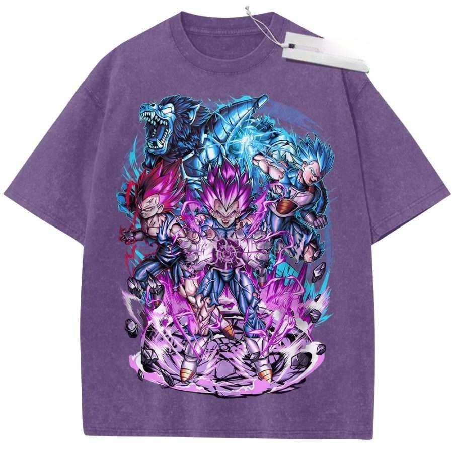 Vintage Washed Black TShirt Dragon Ball Anime Super Saiyan Goku Print Oversized Streetwear for Casual Daily Wear and Campus