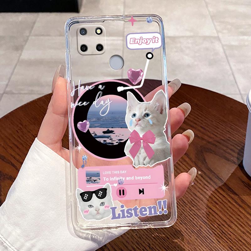 Case For Realme Narzo 30A / Realme Narzo 20 Casing Aesthetic Cute Cat Astronaut Transparent Silicone Phone Protective Case Cover
