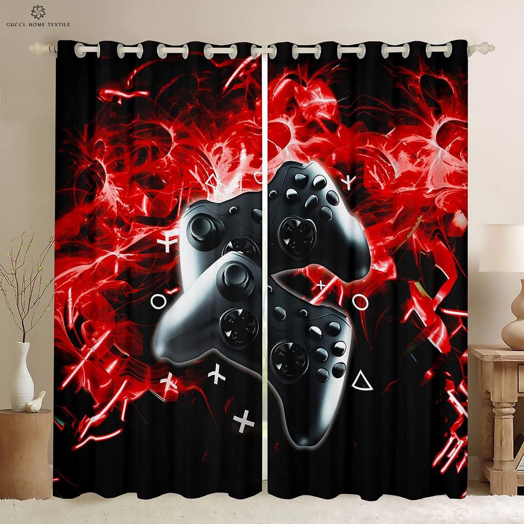 Gaming Room Window Curtains Cool Game Controller Pattern Printing Living Room Bedroom Gaming Decoration Curtains Home Decoration