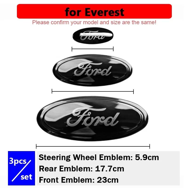3PCS Car Front Hood Emblem Rear Decal for Ford Focus Edge Mondeo Everest Taurus Exolorer Escape ESCORT Steering Wheel Sticker