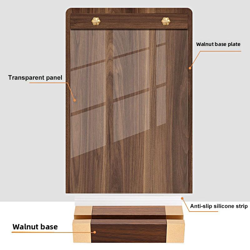 1 шт. Прозрачная панель Доска для отображения цены Основа из орехового дерева Ресторан Палатка Держатель для вывесок Вывески с металлической отделкой Ужин A4 A5 A6