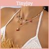 Strawberry Cherry Water Crystal Pendant Necklace Pack With Multilayer Stainless Steel Chain For Summer Wear