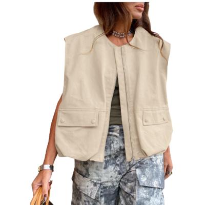 Женский свободный жилет без карманов на манжетах, однотонный кардиган, модная куртка на молнии, для женщин