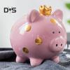Ceramic Crown Pig Piggy Bank Golden Dot Cartoon Pig Coin Money Bank Home Office Bookshelf Desktop Decoration Ornament Kids Adults Gift