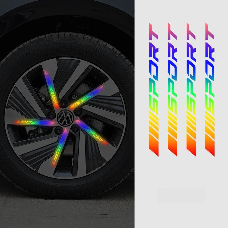 4 шт. универсальные светоотражающие наклейки на обода, декоративные полосы для обеспечения безопасности автомобиля в ночное время, светоотражающие наклейки со спортивным логотипом.