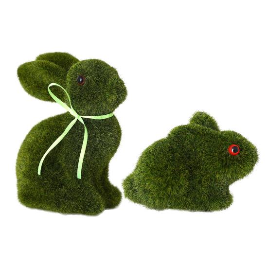 1 шт./2 шт. Статуэтка пасхального кролика из искусственного мха, фигурка кролика из флокированного зеленого кролика, украшение для стола, пасхальный подарок для семьи и друзей