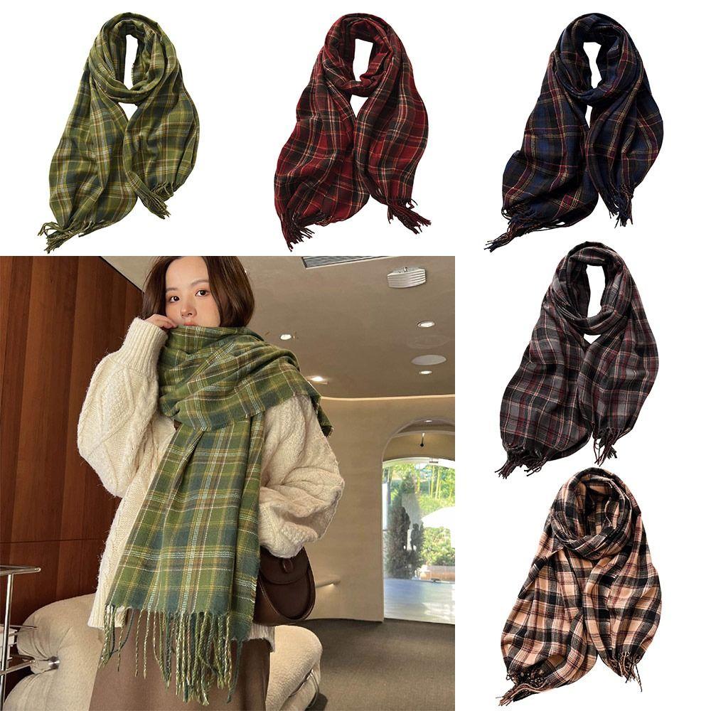 180*68cm Imitation Cashmere Scarf Vintage Plaid Printed Mujer Foulard Blanket Autumn Winter Warm