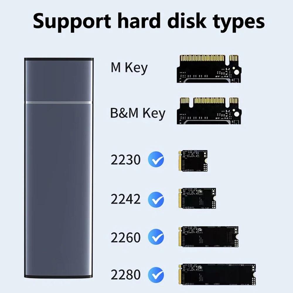 Адаптер-контейнер для M.2 NVMe SSD Алюминиевый корпус для HDD/SSD USB C 3.1 Gen2 10 Гбит/с к NVMe SATA NGFF PCIe Внешний бокс для ноутбука/ПК