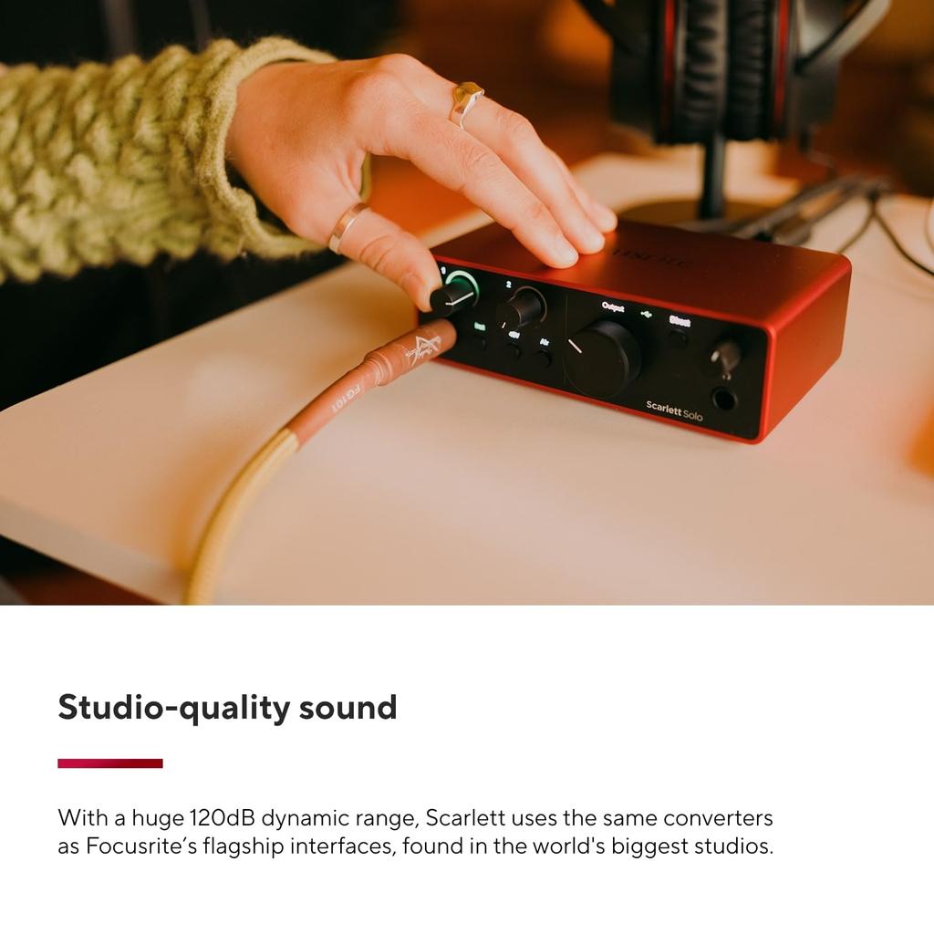 Focusrite Scarlett Solo 4th Generation USB Audio Interface for Guitarists, Vocalists, and Producers - High-Fidelity Studio-Quality Recording with All