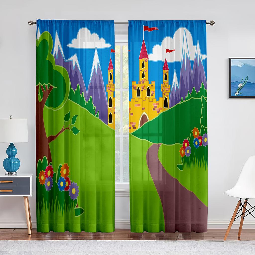 Розовый сказочный замок в облаках, прозрачные шторы для гостиной, вуаль, занавеска для детской спальни, тюлевые шторы, оконные шторы, декор