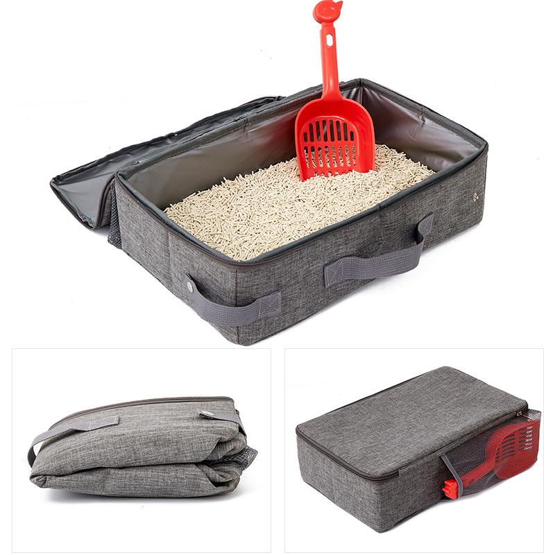 Collapsible Waterproof Outdoor Cat Litter Box with Shovel Oxford Cloth Travelling Kitten Puppy Portable Litter Pan Pet Supplies