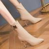 High Heels Ladies Mid Calf Shoes Pointed Toe Women's Half Boots Large Size Warm Elegant Heeled Footwear Hot Y2k Quality Sale Pu