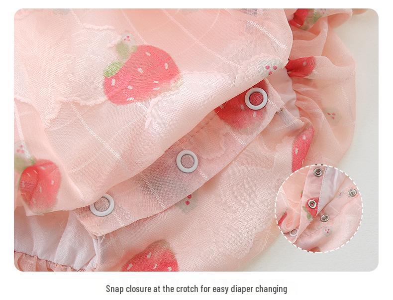 Летний детский ромпер с клубничным принтом на 2025 год - Треугольный комбинезон для ползания для девочки одного года