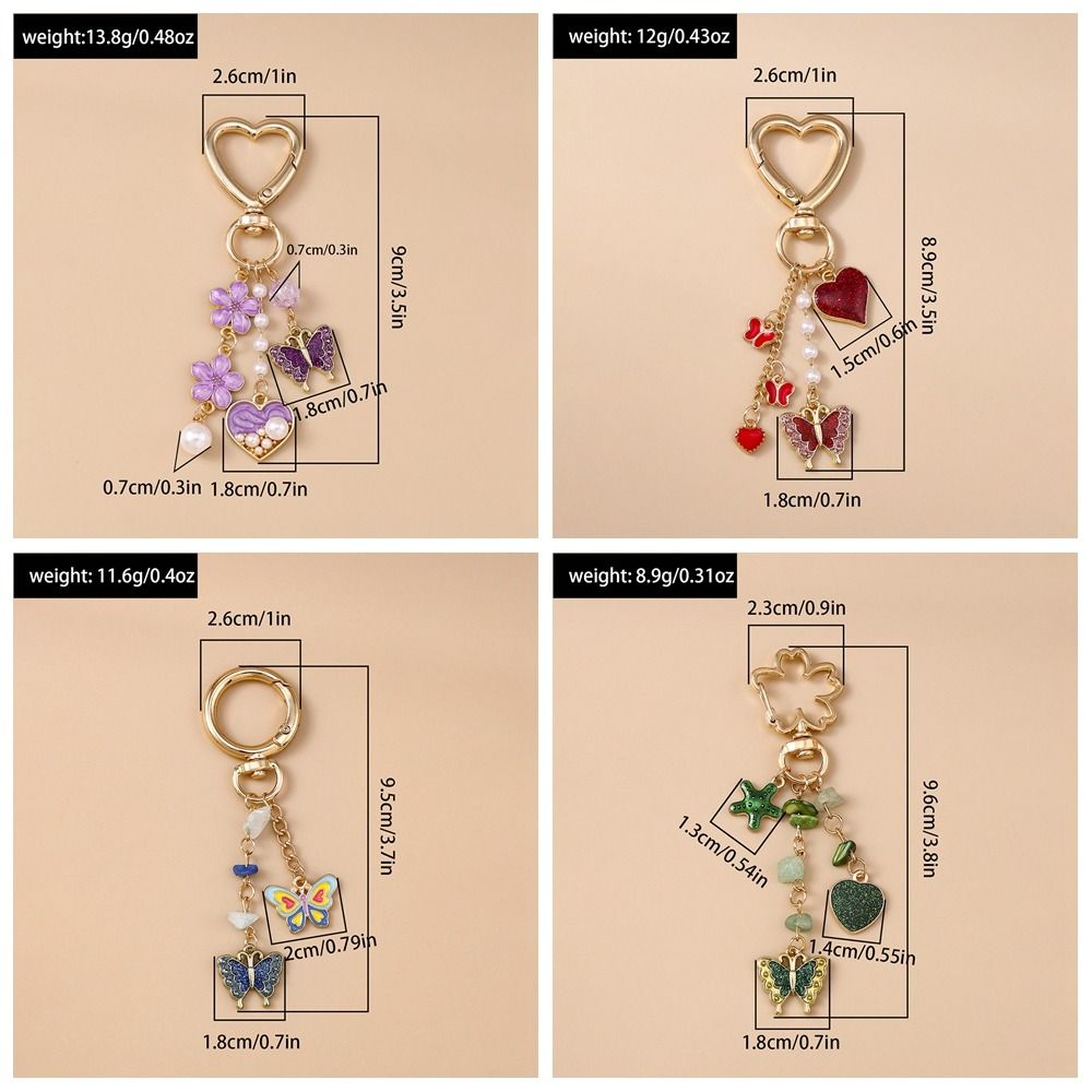 Hanger Enamel Butterfly Keychain DIY Heart Key Ring Cute Flower Pendant Women